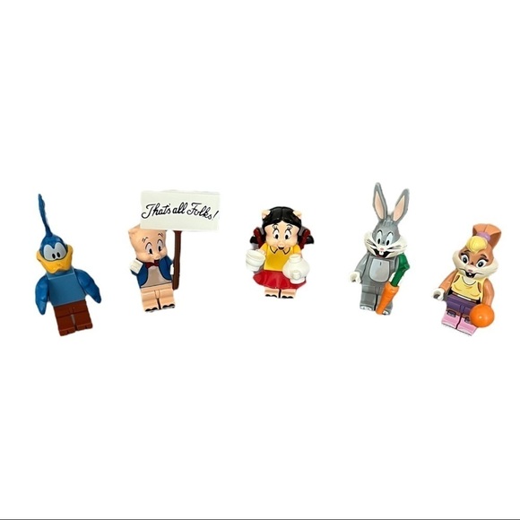 Looney Tunes Building Block Minifigure Set Bugs, Porky, Lola, Petunia and Road R - Picture 1 of 4